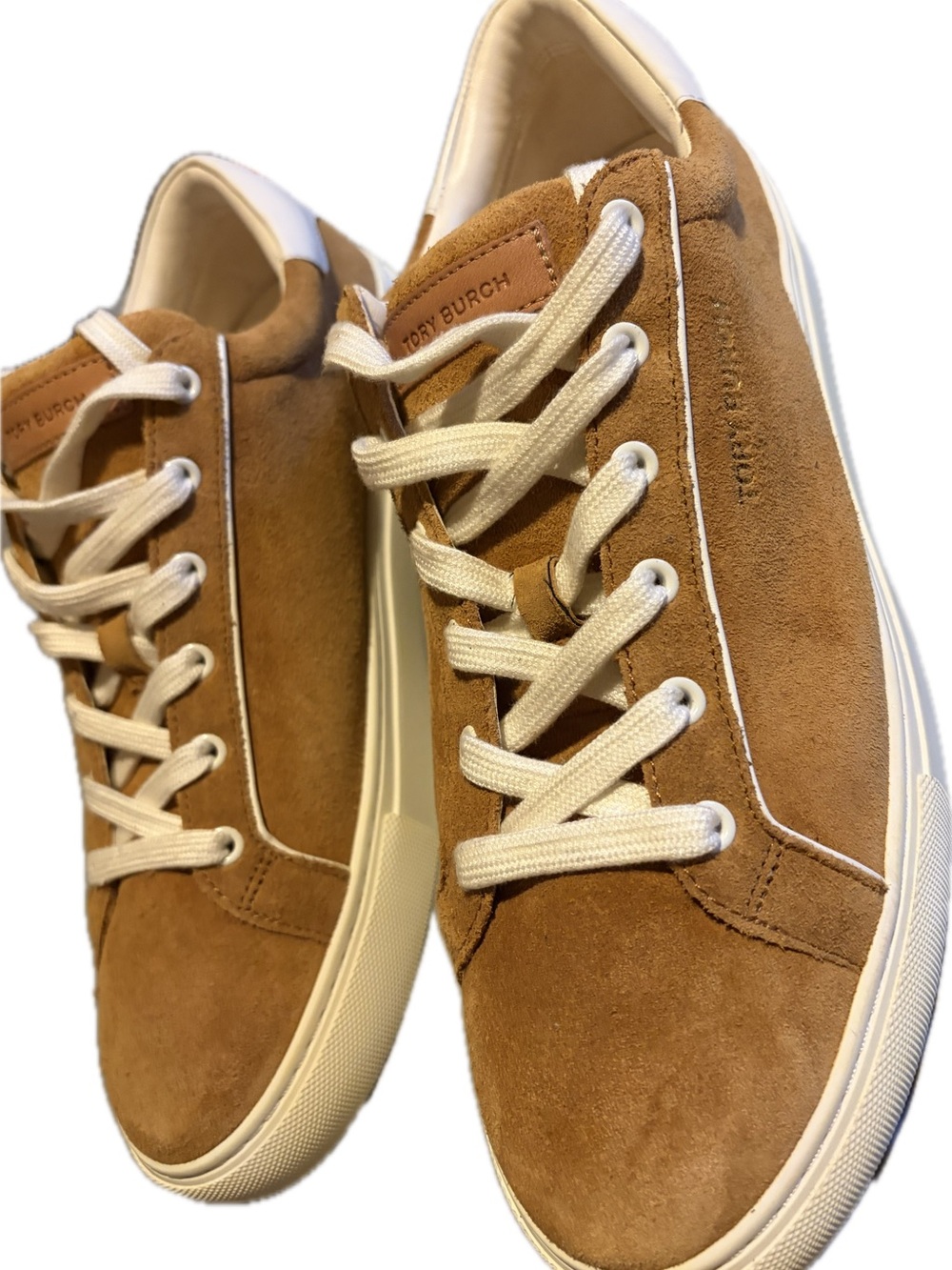 Tory Burch Camel Suede Low-Top Sneakers with Cream Accents - Picture 8 of 16